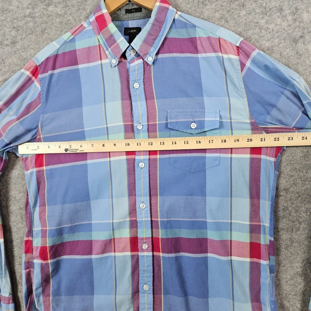 J Crew Slim Fit Multicolor Plaid Long Sleeve Button Down Shirt Mens Size L FLAWS